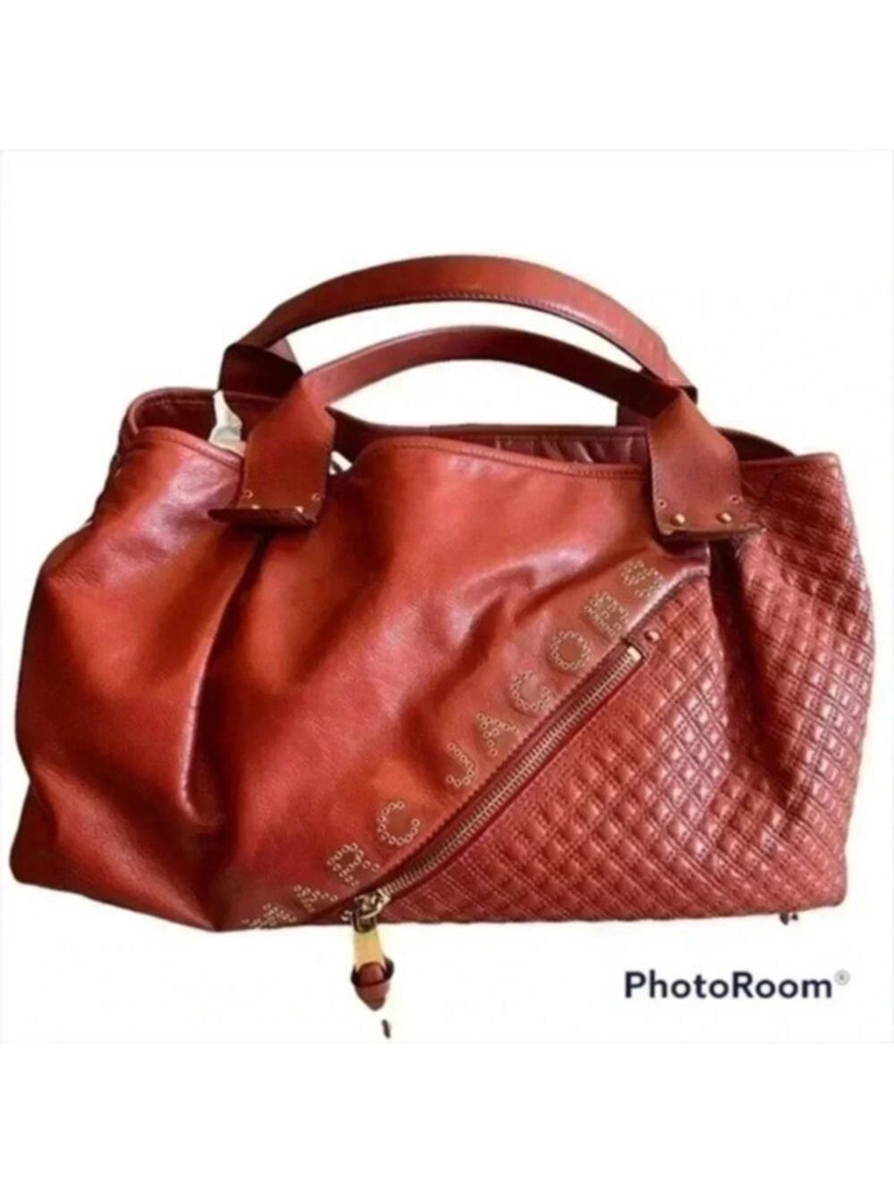Marc Jacobs irina studded satchel weekend leather tote orange rust larg…